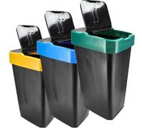 Juego de bandejas de reciclaje de 3-60L con tapa oscilante - Código de colores - Cubos separadores de residuos de plástico para Cocina y Baño