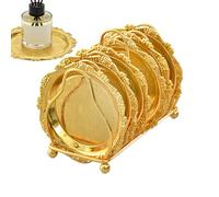 Juego De Bandejas Decorativas - Platos En Relieve De Acero Inoxidable Dorado Vintage Con Estante | Juego De Platos Para Servir De 6 Piezas Para Exhibición De Bebidas Y Aperitivos De Frutas, Elegante O