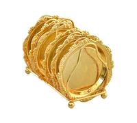 Juego De Bandejas Decorativas Vintage De Acero Inoxidable: 6 Bandejas Y 1 Estante | Platos Dorados Lujosos Con Diseño Grabado En Relieve Para Bebidas Aromáticas De Aperitivos Y Frutas | Para Propietar