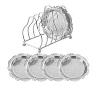 Juego De Bandejas Decorativas Vintage De Acero Inoxidable: 6 Bandejas Y 1 Estante | Platos Dorados Lujosos Con Diseño Grabado En Relieve Para Bebidas Aromáticas De Aperitivos Y Frutas | Para Propietar