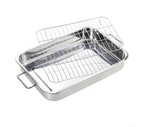 Juego de bandejas para asar, bandeja de horno de acero inoxidable con rejilla de alambre de acero, bandeja para hornear con estante para mayor comodidad (36 x 26 x 6 cm)