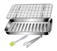 Juego de bandejas para hornear - Bandeja de horno de acero inoxidable con estante de alambre, clips y cepillo de aceite, bandeja rectangular antiadherente resistente a la deformación, resistente al