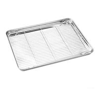 Juego de bandejas para hornear de acero inoxidable 304 con rejilla de refrigeración, bandeja resistente para horno y rejilla de alambre (31,5 x 24,5 x 2,5 cm)