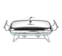Juego de bandejas para Servir Comida, Bandeja de Acero Inoxidable de 3 Cuartos con Tapas, Platos rectangulares de Vidrio para Servir Comida en buffets, Bodas y Fiestas.