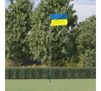 Juego de bandera de Ucrania con mástil telescópico de aluminio de 5,55 m, bandera nacional resistente a la intemperie con casquillo de suelo, barra de aluminio estable para jardín y eventos