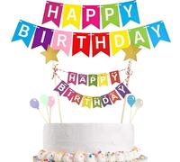 Juego de banderines para tartas de feliz cumpleaños, decoraciones de pastel arcoíris con 1 pancarta y 5 mini globos coloridos para cupcakes, suministros de decoración de fiesta de cumpleaños temática