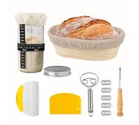Juego de Banetones para Pan con Sourdough Starter Jar + Rascador de Metal + Rascador de Plástico + Batidor de Masa + Cuchillo de panadero,Perfecto para Panadería de Masa Madre Profesional y Casera