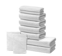 Juego de Baño - 2 Toallas de Baño 70x140cm + 4 Toallas de Mano o Lavabo 50x100cm + 2 Toallas de Invitados 30x50cm + 2 Guantes de baño 15x20cm - 100% Algodón Premium - 500g/m2 - Ôhm - Blanco