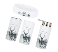 Juego de baño con Estampado de Ciervos, 4 Uds, con Soporte para cepillos de Dientes, Taza, jabonera, dispensador para encimera organizada, Soporte para cepillos de Dientes
