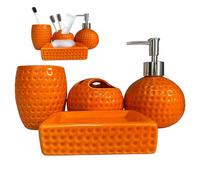 Juego de baño de 4 piezas de color naranja, accesorios de baño de cerámica de color naranja, incluye soporte para cepillo de dientes, vaso, dispensador de loción, jabonera para el hogar, hotel, dis