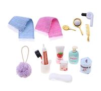 Juego de baño de casa de muñecas, secador de pelo, cepillo de dientes, peine de pasta de dientes, colección de baño en miniatura, decoración de casa de muñecas, para niños que se diviertan