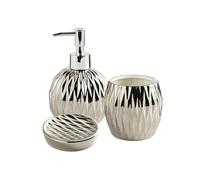 Juego de baño de cerámica de lujo ligero de cuatro piezas, incluye dispensador de jabón, enjuague bucal y jabonera, dispensador de champú (plata)