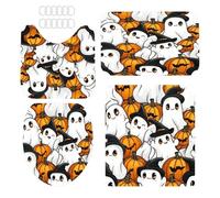 Juego de baño de Halloween, cortinas de ducha de fantasma, decoración de baño con alfombras, alfombrilla de inodoro y fundas de asiento de inodoro, decoraciones navideñas impermeables para dormitorio