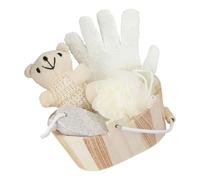 Juego de baño de madera natural con contenedor de almacenamiento, artículos esenciales de ducha de fibra natural para el hogar, spa, soporte de cepillo de dientes de madera