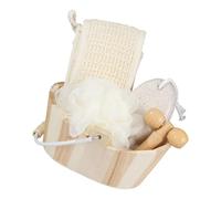 Juego de baño de madera natural con contenedor de almacenamiento, artículos esenciales de ducha de fibra natural para el hogar, spa, soporte de cepillo de dientes de madera