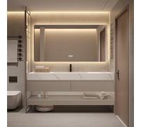Juego de baño moderno con lavabo individual/doble, armario de madera maciza y espejo LED antiniebla para el hogar y baño