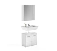 Juego de baño: mueble bajo lavabo + mueble de almacenamiento con espejo - blanco lacado - KLEANKIN