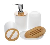 Juego de Baño para Lavado y Orden, Cuatro Piezas, Bambú y PP