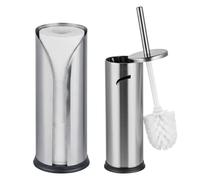 Juego de baño Relaxdays, 2 Piezas, escobilla para Inodoro, portarrollos, Acero Inoxidable, Accesorios de baño, Plateado