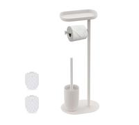 Juego de baño Relaxdays, 67 x 23 x 17 cm, Blanco | Soporte papel higiénico, escobilla, 2 cabezales repuesto