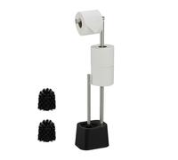 Juego de baño Relaxdays, Acero Inoxidable, 65,5 x 13 x 16 cm, Soporte de Papel higiénico con escobilla, Negro/Blanco