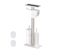 Juego de baño Relaxdays, Acero Inoxidable, con Estante y portarrollos, Independiente, 3 en 1, HBT: 77 x 30 x 15 cm