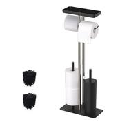 Juego de baño Relaxdays, Acero Inoxidable, Soporte y portarrollos, Independiente, 3 en 1, HBT: 77 x 30 x 15 cm, Negro