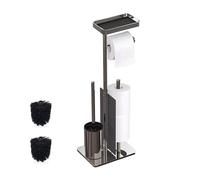 Juego de baño Relaxdays, Acero Inoxidable, Soporte y portarrollos, Independiente, HBT: 75 x 22 x 20 cm, Plateado/Negro