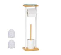 Juego de baño Relaxdays, Estante Independiente, HBT: 73,5 x 20 x 20 cm, 2 cepillos, Soporte Papel, Blanco/Natural