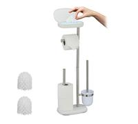 Juego de baño Relaxdays, (H x B x T): 69 x 31 x 16 cm, Soporte de Papel higiénico, escobilla, portarrollos, Blanco