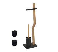 Juego de baño Relaxdays, H x W x D: 78,5 x 23 x 18 cm, Madera y Metal, Soporte de Papel higiénico, Negro/Natural.