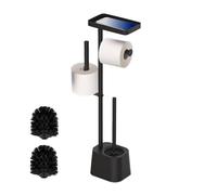 Juego de baño Relaxdays, HBT 65,5 x 29 x 11,5 cm, de pie, portarrollos, escobilla, Soporte de repuestos, Estante, Negro