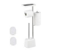Relaxdays Juego de baño con soporte blanco,plata