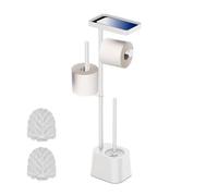 Juego de baño Relaxdays, HBT: 65 x 29 x 11,5 cm, de pie, Soporte de Papel, escobilla, portarollos, Estante, Blanco