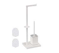 Juego de baño Relaxdays, HBT: 67,5 x 20 x 15,5 cm, Metal, Soporte de Papel higiénico, escobilla, Blanco