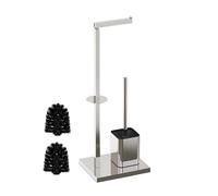 Juego de baño Relaxdays, HBT: 67,5 x 20 x 15,5 cm, Metal, Soporte de Papel higiénico, escobilla, portarrollos, Plateado