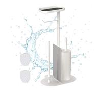 Juego de baño Relaxdays, HxBxT: 65 x 26 x 17 cm, Soporte de Papel higiénico, escobilla, portarrollos, Estante, Blanco