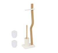 Relaxdays Juego de baño metal y madera blanco,marrón claro