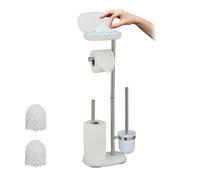 Juego de baño Relaxdays, (H x B x T): 69 x 31 x 16 cm, Soporte de Papel higiénico, escobilla, portarrollos, Blanco