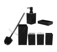 Juego de Baño y Artículos de Aseo Personal, Negro | Líneas Limpias, Incluye Cepillo, Diseño Moderno, Vaso, Dispensador y Recipientes, para Baños Pequeños