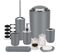 Juego de bao IMAVO: accesorios de bao grises de 9 pcs juego con basura del lata de basura dispensador de jabn plato de jabn soportador de cepillo