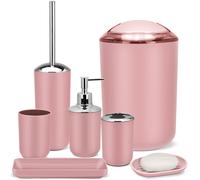 Juego de bao rosa de 7 piezas, dispensador de jabn, escobilla de bao, bote de basura y bandeja decorativa, accesorios completos para organizar
