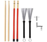 Juego de baquetas de tambor incluido, 1 par de baquetas de madera de arce 5A, 1 par de cepillos de alambre de tambor retráctil, 1 par de varillas de tambor y 2 llaves de tambor en bolsa de almacenamiento para Jazz, Folk