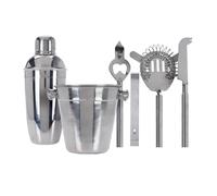 Juego de Bar con 6 Pzs - Coctelera, Cubo, Colador, Abridor, Cuchillo y Pinzas en Acero Inoxidable