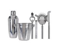 Juego de Bar con 6 Pzs - Coctelera, Cubo, Colador, Abridor, Cuchillo y Pinzas en Acero Inoxidable