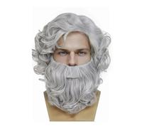 Juego de barba sintética y peluca corta gris de anciano rizada, disfraz de cosplay para hombre, fiesta de Navidad, hombre (gris degradado)