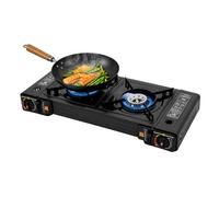 Juego de barbacoa de gas para camping con 2 quemadores con caja de almacenamiento, encendido piezoeléctrico automático, hornillo de camping para botella de gas y cartucho de 2500 W