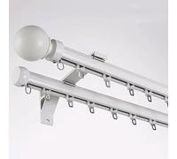 Juego de barra de cortina doble, color gris, blanco y negro, sistema de riel de aluminio de 2 capas para cortinas transparentes y cortinas completo con accesorios, 2,5 m