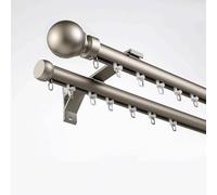 Juego de barra de cortina doble de 2 capas de aluminio gris/blanco/negro, 2,4 m con accesorios para cortinas correderas y cortinas, sistema completo de riel de cortina