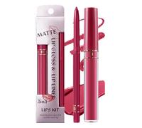 Juego De Barra De Labios Mate Y Delineador De Labios | Herramienta De Maquillaje 2 En 1,Gloss Labial Con Color | Para Mujeres Estudiantes Universitarias Profesionales Artistas Bodas Uso Diario Y